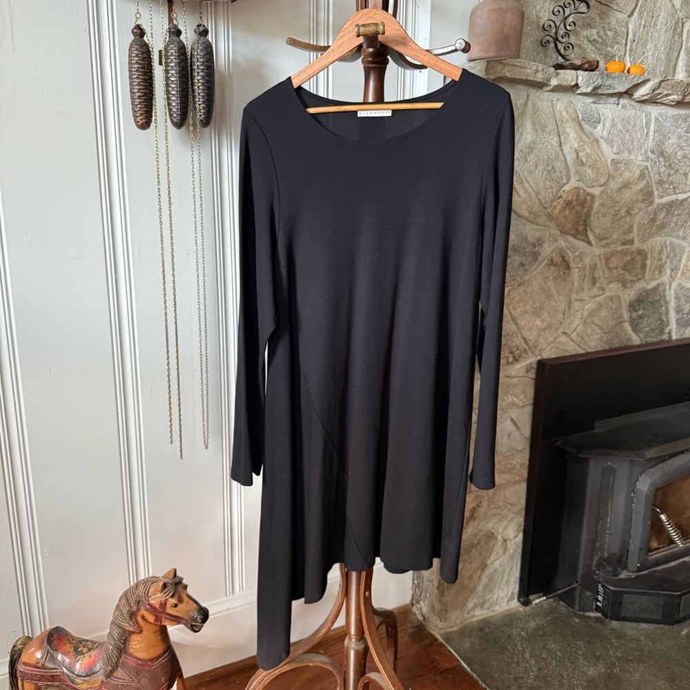 Bryn Walker Asymmetrical Hem Black Long Sleeve Dress